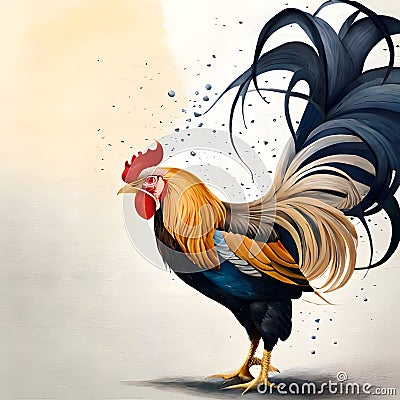 Beautiful rooster painted in watercolor - ai generated image Stock Photo