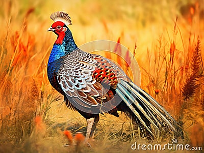 Beautiful Rooster Pheasant Cartoon Illustration