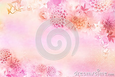 Beautiful roses flower border in soft pink vintage tone color with glitter background Stock Photo