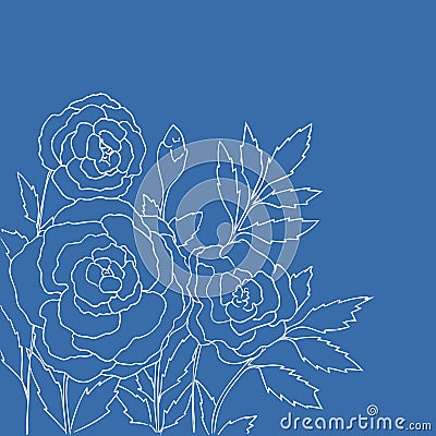 Beautiful roses isolated on blue background. Hand drawn vector illustration. Vector Illustration