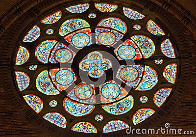 Beautiful round ornamented glass stained window Stock Photo