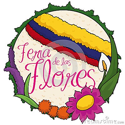 Beautiful Rounded Silleta and Flowers for Colombian Flowers Festival, Vector Illustration Vector Illustration