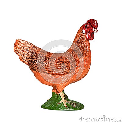 Beautiful rubber toy chicken isolated on white background. Farm Animals Collection. Stock Photo