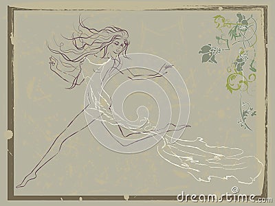 Beautiful running woman vintage Vector Illustration