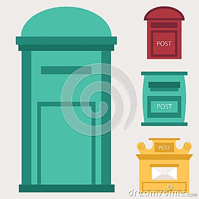 Beautiful rural curbside open and closed postal mailboxes with semaphore flag postbox vector illustration Vector Illustration