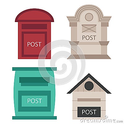 Beautiful rural curbside open and closed postal mailboxes with semaphore flag postbox vector illustration Vector Illustration