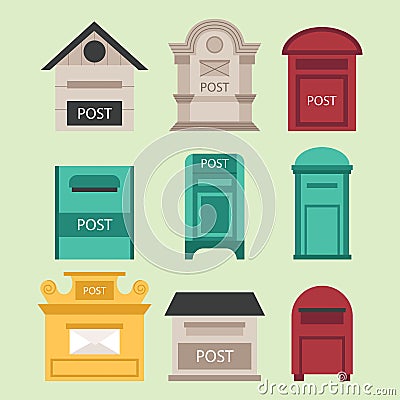 Beautiful rural curbside open and closed postal mailboxes with semaphore flag postbox vector illustration Vector Illustration