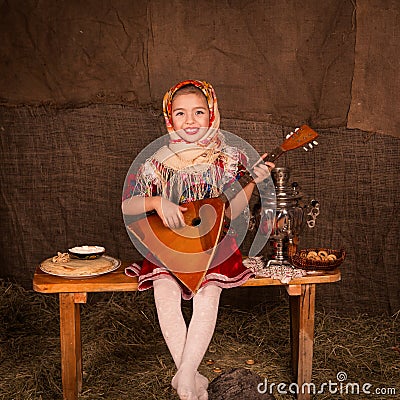 Beautiful russian girl in a shawl Stock Photo