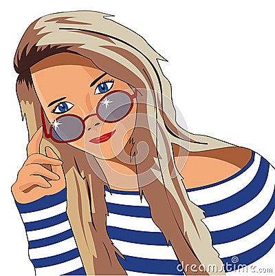 Russian girl in red glasses Vector Illustration