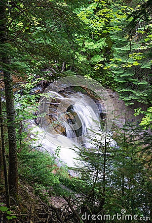 Beautiful Sable Falls in Northern Michigan Forest Stock Photo