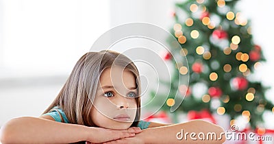 Beautiful sad or bored girl at christmas Stock Photo