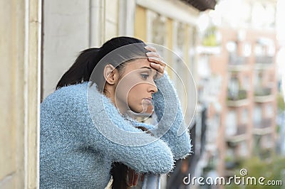 Beautiful sad and desperate hispanic woman suffering depression thoughtful frustrated Stock Photo