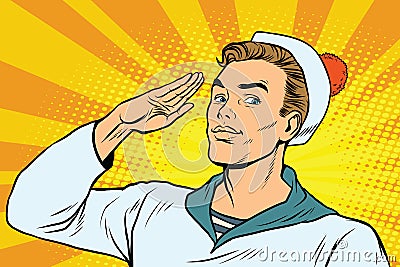 Beautiful sailor salutes, the marine profession Vector Illustration