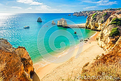 Beautiful sandy beach near Lagos in Panta da Piedade, Algarve, Portugal Stock Photo