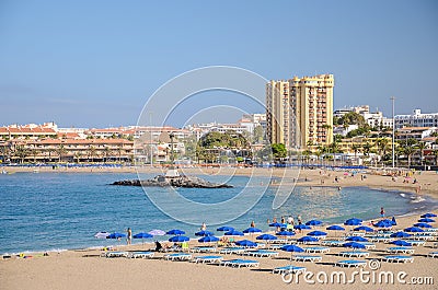 Beautiful sandy De Las Vistas beach on tenerife island. Editorial Stock Photo