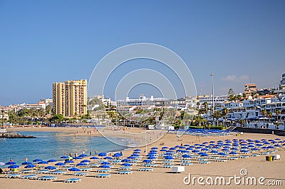 Beautiful sandy De Las Vistas beach on tenerife island. Editorial Stock Photo