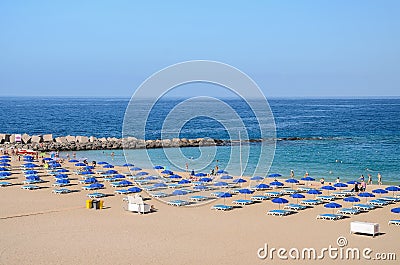 Beautiful sandy De Las Vistas beach on tenerife island. Editorial Stock Photo