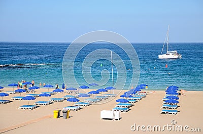 Beautiful sandy De Las Vistas beach on tenerife island. Editorial Stock Photo