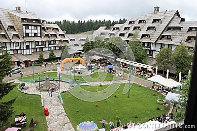 Beautiful scene center of Kopaonik lodgings. Editorial Stock Photo