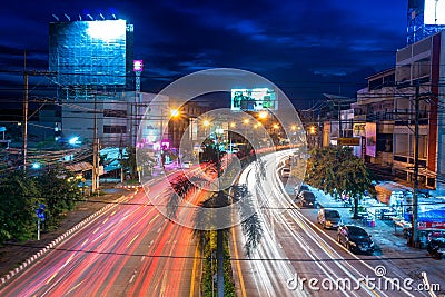 Beautiful scene of The color of Night traffic lights on the Road in Phitsanulok City Editorial Stock Photo
