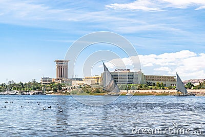 Beautiful scene for Nile river and boats from Luxor and Aswan tour in Egypt Editorial Stock Photo