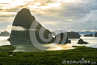 Beautiful scene seascape in the morning sunrise of Samed Nang She or Samed Nang chee is the best and famous view point on Phang Stock Photo