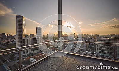 Sustainable Tomorrow in Singapore with Sunset View towards Modern Singapore Editorial Stock Photo