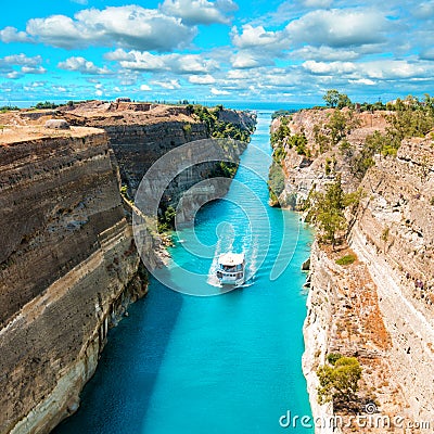 Beautiful scenery of the Corinth Canal Stock Photo