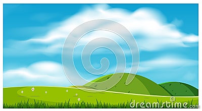 A Beautiful Scenery with Hills Cartoon Illustration