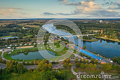 Beautiful scenery of Malbork city over the Nogat river, Poland Editorial Stock Photo