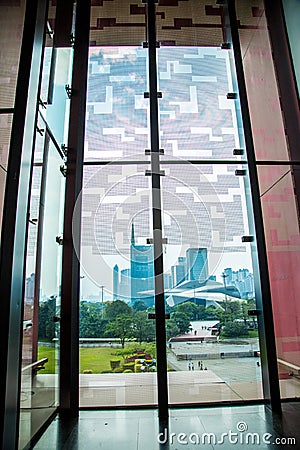 Beautiful scenery outside the window of the Guangdong provincial museum. Editorial Stock Photo