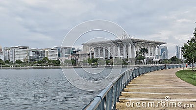 The beautiful scenery at public recreational park in Ayer 8 Putrajaya. Lakeside view and walking path Stock Photo