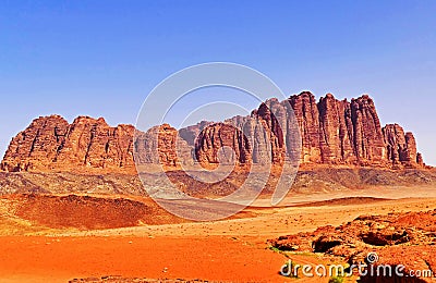 Scenic Landscape Rocky Mountain in Wadi Rum Desert, Jordan Stock Photo