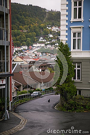 A beautiful scenery on the streets of Bergen, Norway. Editorial Stock Photo