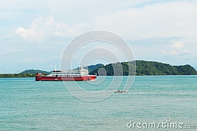 Passenger ships and fishing boats in the Sunda Strait Editorial Stock Photo