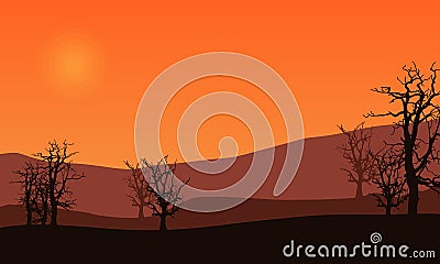 Beautiful scenery trees and mountains in the afternoon. City vector Vector Illustration