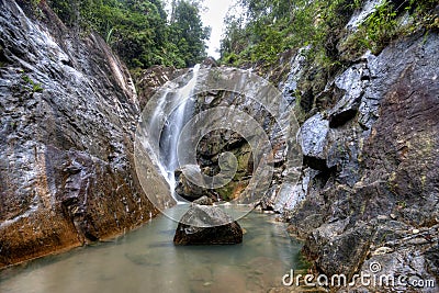 Beautiful scenery of waterfall at Gunung Pulai, Johor, Malaysia Stock Photo