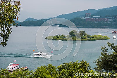 Beautiful scenery from Xuanguang Temple viewpoint viewing the famous Lalu Island Editorial Stock Photo