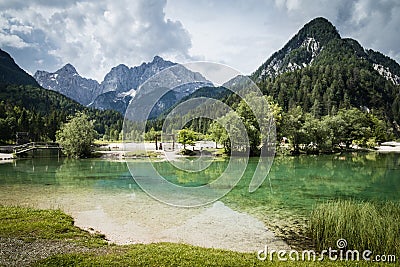 Beautiful scenic lake jasna in summertime, kranjska gora, slovenia Stock Photo