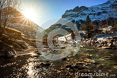 Beautiful scenic landscape in winter, Switzerland Stock Photo