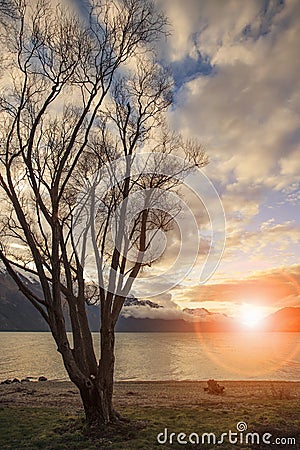 beautiful scenic sun set sky at lake wakatipu queenstown new zealand Stock Photo