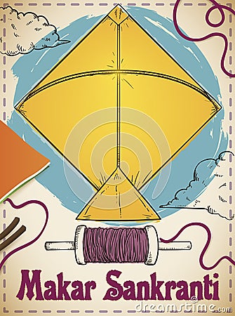 Draw in Scroll with Kite and Reel for Makar Sankranti, Vector Illustration Vector Illustration