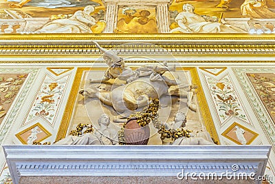 Beautiful sculptural group of man on falling horse in Galleria Borghese.Rome. Editorial Stock Photo