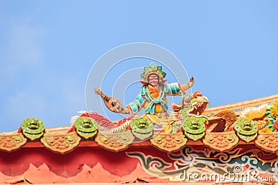 Beautiful sculpture on the roof at Lungshan Temple of Manka, Bu Stock Photo