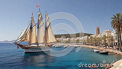 beautiful sea boat on beach Stock Photo