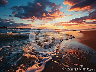 A beautiful sea cloudy sunset burning sky Stock Photo