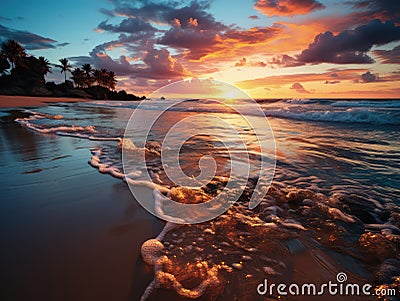 A beautiful sea cloudy sunset burning sky Stock Photo