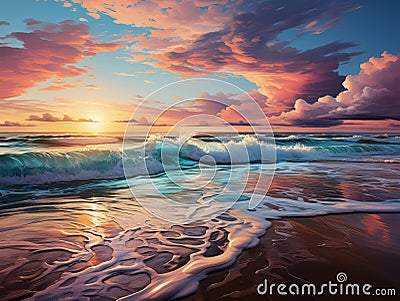 A beautiful sea cloudy sunset burning sky Stock Photo