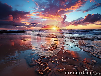 A beautiful sea cloudy sunset burning sky Stock Photo