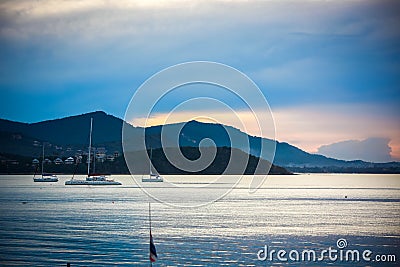 Beautiful sea landscape, sailboat sailing on the Editorial Stock Photo